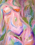 Abstract painting of a nude figure on a white wall