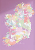 Ireland Map Wall Art featuring a pastel fine art print on A3 250gsm silk paper. A stylish and colorful depiction of Ireland, perfect for home decor.
